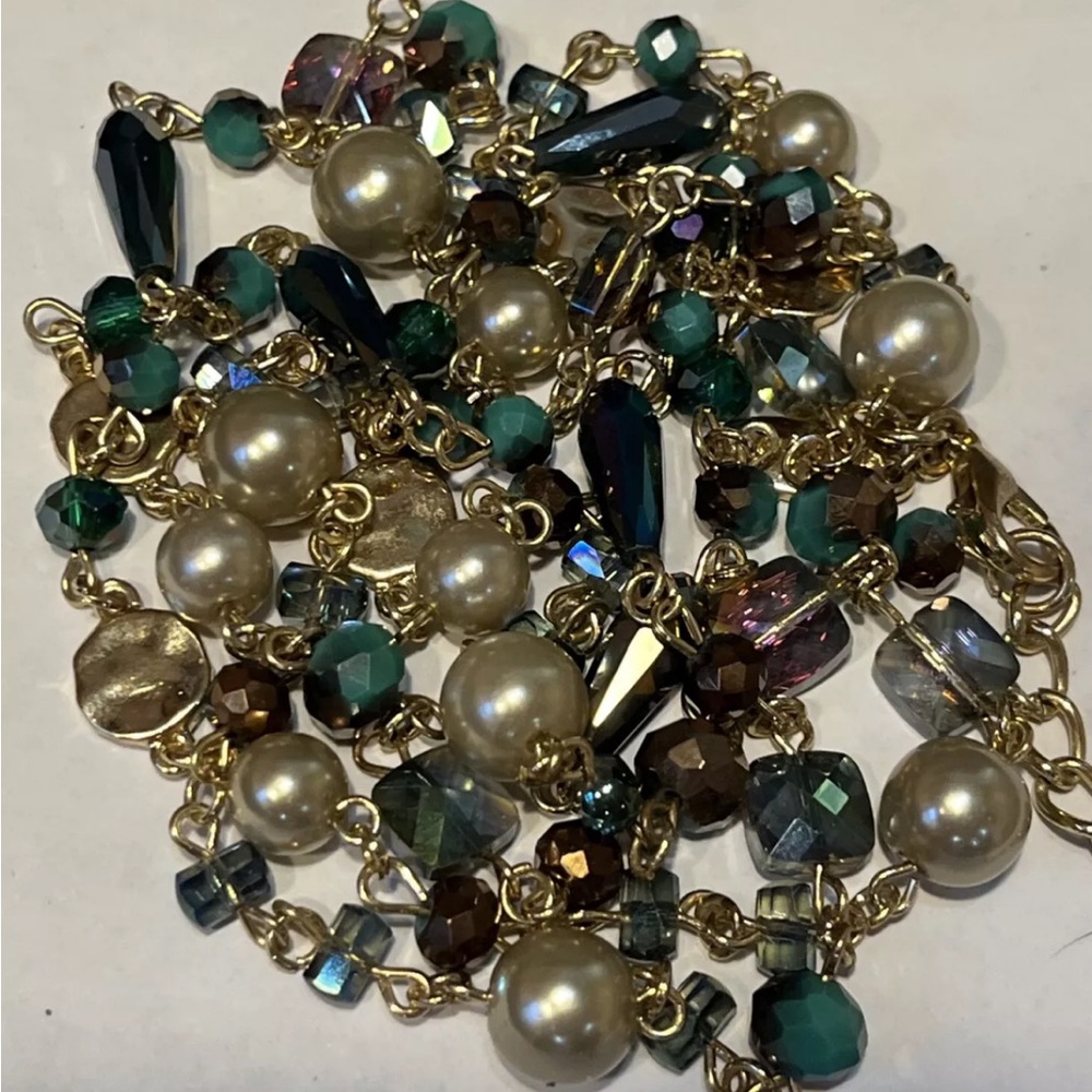 Style & Company Gold Tone Aurora Borealis Multicolored Gemstone Necklace 43-47”